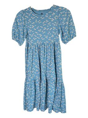 Tea Collection Tiered Puff Sleeve Floral Dress Blue/White Size 8